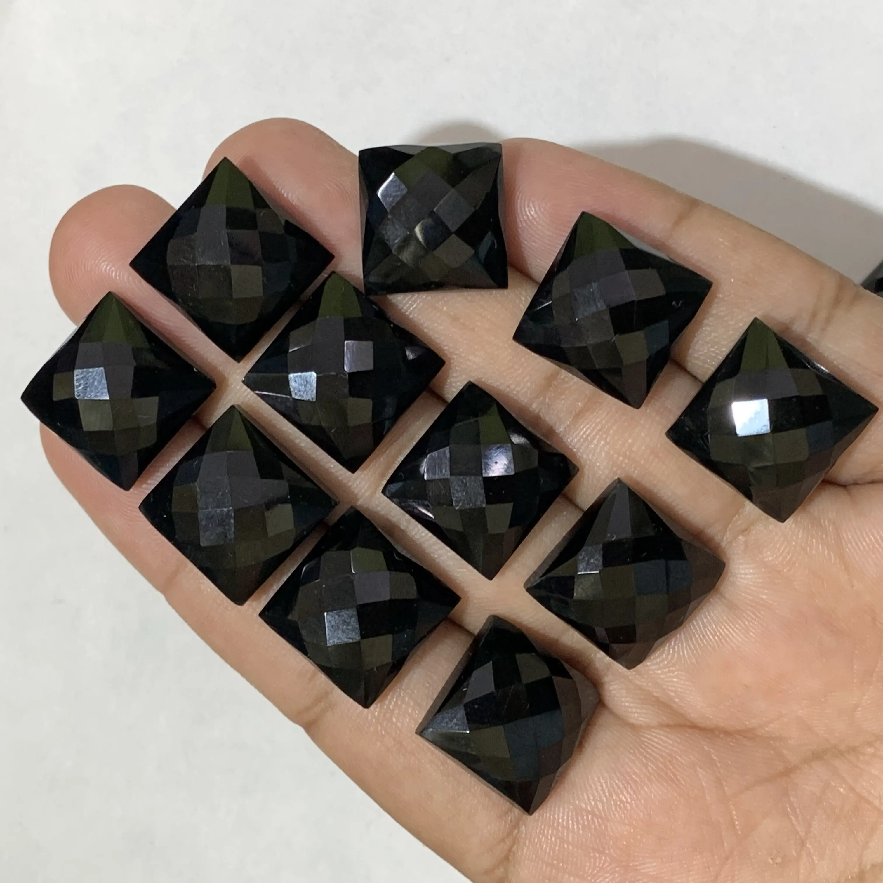 Rose Cut Rhombus Shape Natural Black Onyx Stones