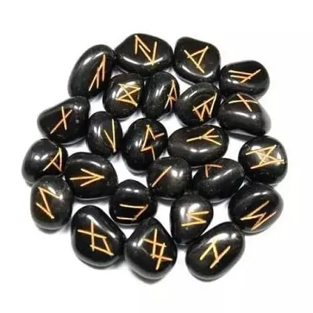 Grosir harga murah batu penyembuhan kristal batu akik hitam 25 buah batu tumblle mengukir chakra reiki kristal rune set