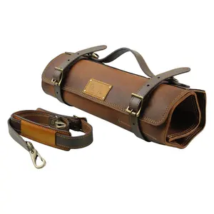 Leather Knife case Handmade Hunting Chef Bag Travel Rolling Cutting Kitchen Knife Bag