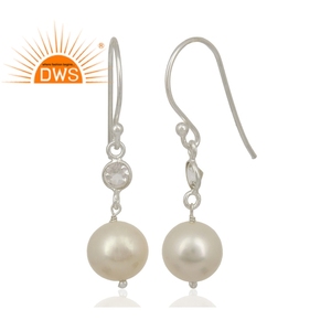 Boucles d'oreilles pendantes en topaze blanche, perle en argent Sterling 925, vente en gros, bijoux - Product Image 2