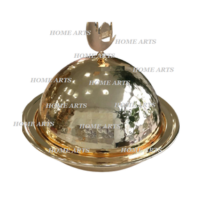 Plato de mantequilla de latón de color dorado hecho a mano, plato de mantequilla de forma redonda de diseño clásico para uso en hoteles y restaurantes - Product Image 1