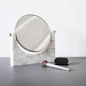 Stylish <b>Mirror</b> for Home Beauty Tabletop <b>Round</b> Shape White & <b>Gold</b> Color Trending Design Metal & Marble Best <b>Mirror</b> Makeup & Tools - Product Image 2
