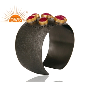 Calcédonie noire en pierre précieuse Multi rose, bijoux à la mode, coloré, Bracelet à manchette fait à la main, vente en gros - Product Image 3