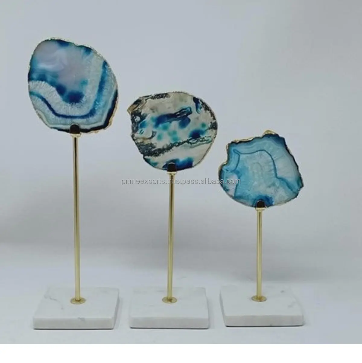 Modern Decorative Gold Metal With Blue Coasters And White Marble Base Decorative Showpiece Objects for table decor