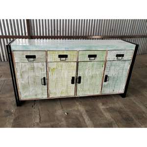 Modern 4-Door 4-Drawer Storage <b>Cabinet</b> Sideboard Industrial Indian Style Multi-Color <b>Wood</b> Furniture <b>for</b> Home Dining <b>Living</b> <b>Room</b> - Product Image 2