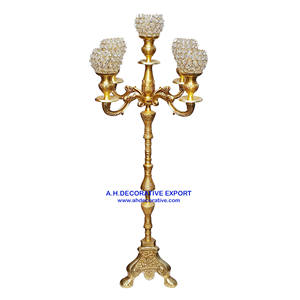 Candélabres en relief argenté à 5 bras pour décoration de sol et de mariage Candélabres faits à la main en aluminium nickelé sur base ronde - Product Image 6