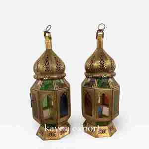 Farol Decorativo Creativo para el Hogar, Jardín y Restaurante, Artesanía India, Farol Marroquí de Metal Hecho a Mano, Decoración de Vidrio Colorido - Product Image 1