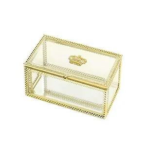 Joyero de Metal y vidrio hecho a mano, caja de exhibición de tamaño personalizado, color dorado, a precio asequible