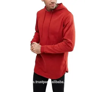 Hoodie Panjang Pria, Hoodie Bertudung dengan Hem Melengkung Desainer Gaya Hi Fashion Tren Streetwear untuk Anak Laki-laki Besar