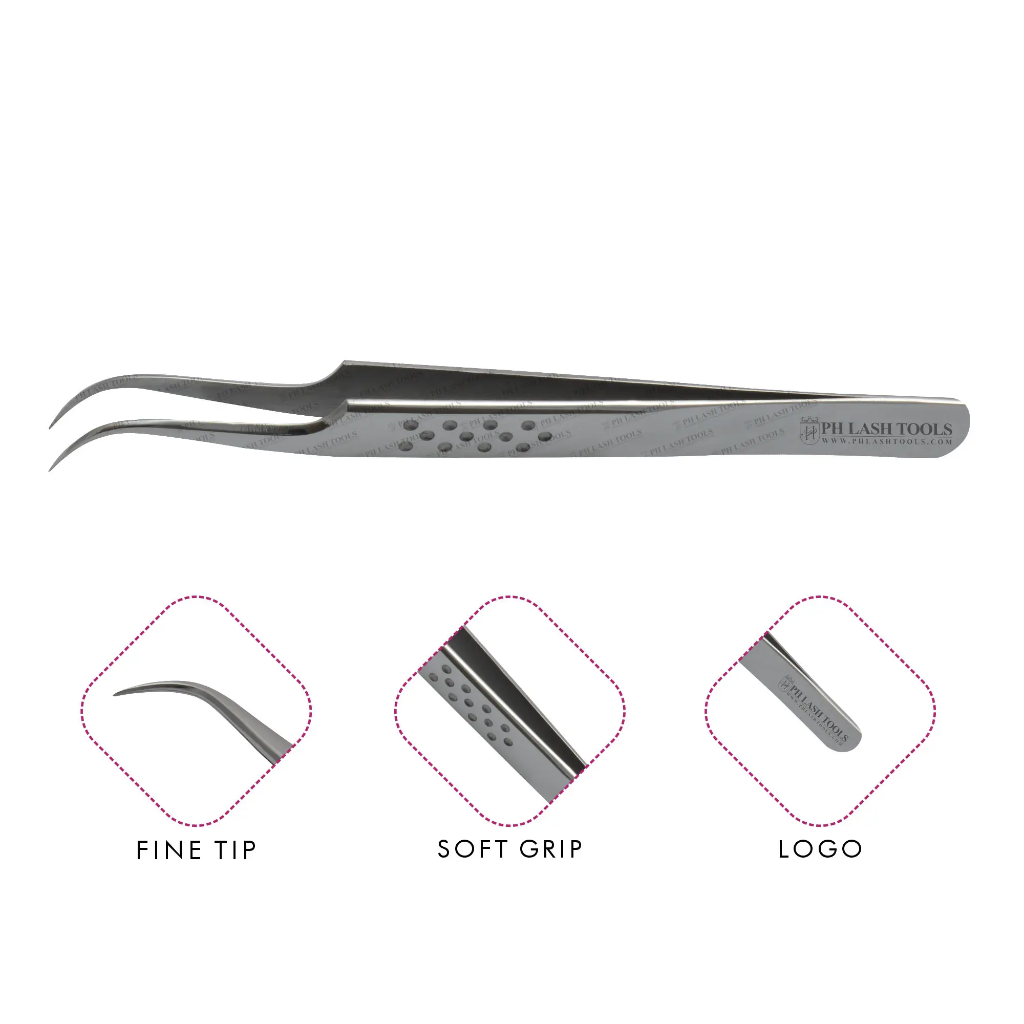 Mirror Polish Fine Tip Eyelash Extension Tweezers with Dotted Design Private Label, Light Curved Eyelash Extension Tweezer