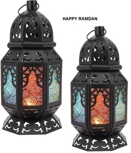 Lanterne décorative artisanale Calvin, porte-bougie, lampe suspendue noire et colorée avec technique de polissage, décoration de la maison pour le Ramadan, cadeau - Product Image 1