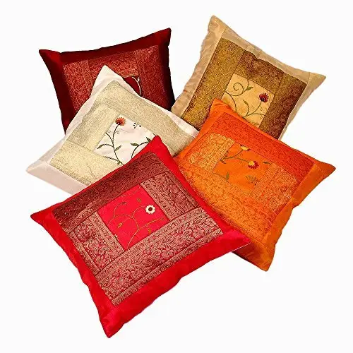 Indian Brocade Decor Silk Pillow Cover Embroidered Cushion Cases Covers Pillow Cover Pillow Case Throw wholesale Green