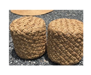 Otomana Redonda y Cojín de Jacinto de Agua Natural Tejidos a Mano para Sala de Estar - Product Image 6