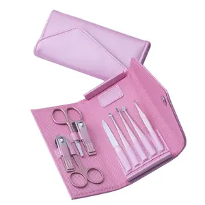 Conjunto de aliciamento de manicure e pedicure, 9 peças, em bolsa rosa