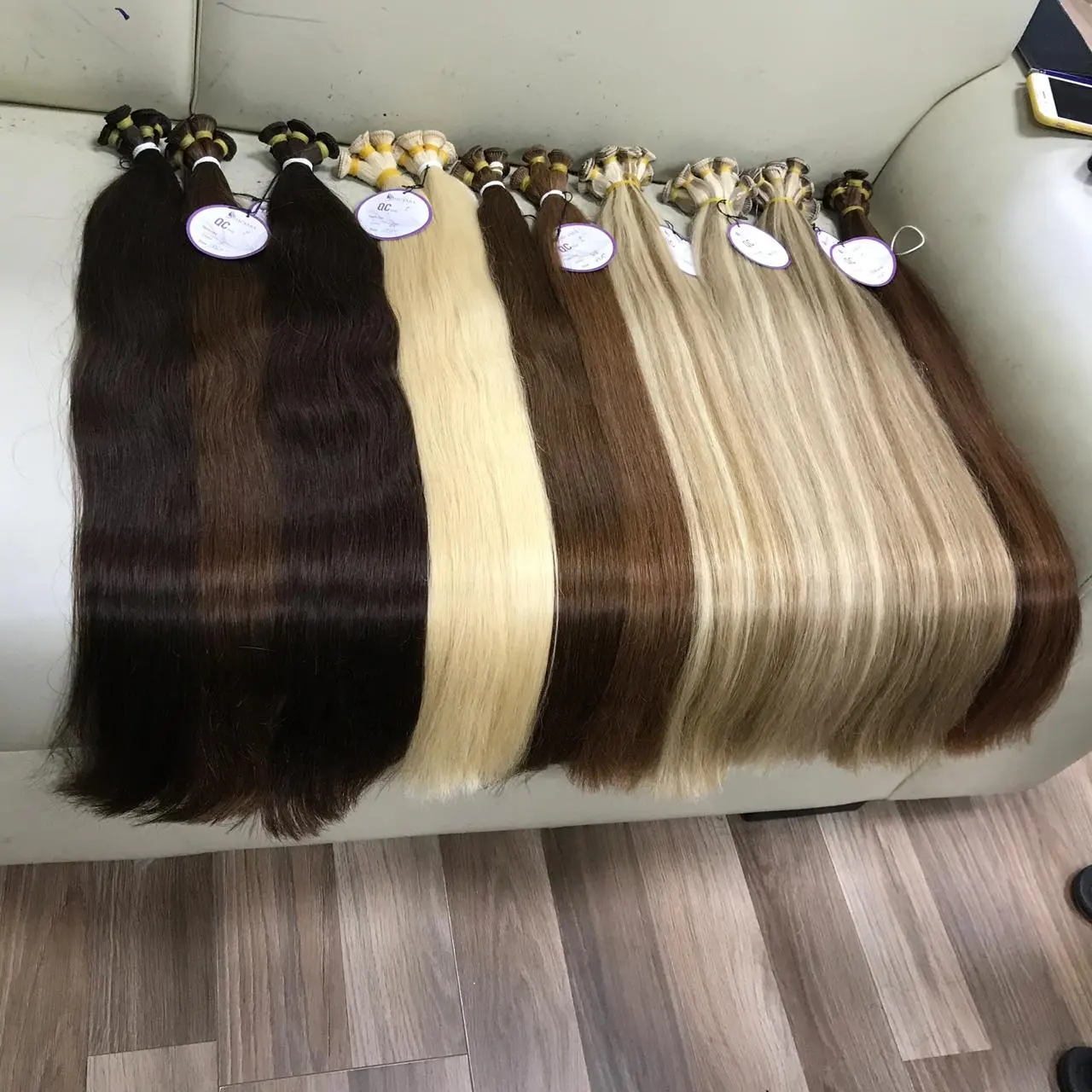 Hand tied weft wholesale remy high quality european hair extension Top Quality European Cuticle Human Hair Double Drawn