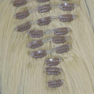 Ensemble de 7 pièces de cheveux naturels à clipser, blond 613, style clip top, cheveux vierges brésiliens Remy, double trame, bouclés profonds - Product Image 2