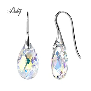 Sterling Silver 925 Premium Austrian Crystal Jewelry AB Crystal Rhinestone Hook Pear Cut Tear Drop Earrings Destiny Jewellery
