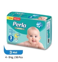 Premium PERLA Twin Couches jetables respirantes 3 couches Super absorbantes Anti-fuites 3D Tissu non tissé imprimé pour bébé
