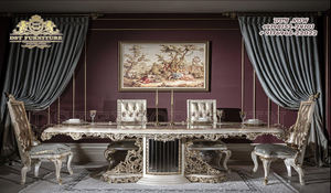 Conjunto de muebles tallados de plata de lujo para comedor, conjunto de tallado pesado de estilo europeo, muebles de comedor de plata, sofá tallado clásico - Product Image 2