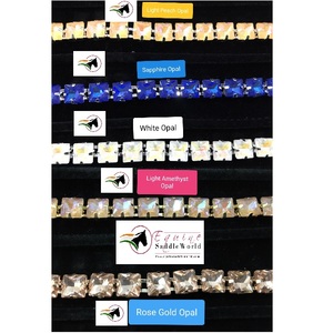 Bandeau de bride pour cheval en cuir indien professionnel avec pierre d'opale saphir de 8 mm, fermeture à crochets et boucles, équipement de course - Product Image 6