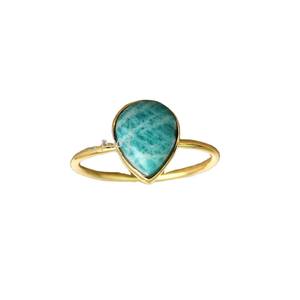 High Quality Natural Amazonite Solid 925 Sterling Silver Bezel Setting Pear Cabochon 18k <b>Gold</b> Plated Stacking <b>Vintage</b> <b>Ring</b> Women - Product Image 4