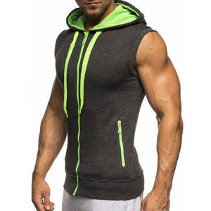 Spring Customized Slim Fit <b>Sleeveless</b> Pullover <b>Hoodie</b> Men Big Pocket Solid Sportswear - Product Image 4
