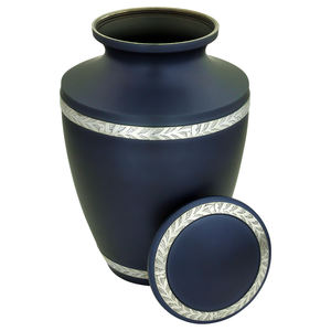 Urnas de Metal conmemorativas grabadas para cenizas de adultos, urnas de cremación de estilo americano/europeo, Metal azul, latón/aluminio - Product Image 1