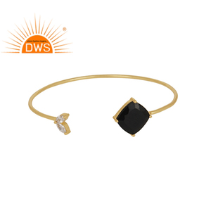 Modern Black Onyx Cz <b>Gemstone</b> <b>Bracelet</b> Gold Plated Jewelry Handmade 925 Silver Cuff <b>Bracelet</b> Wholesale - Product Image 1