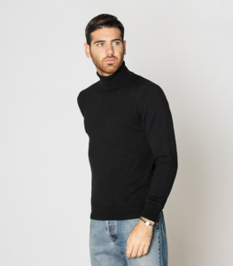 Bán Buôn Mens Quần Áo Tay Đan Sợi Cashmere Áo Len Nam Dài Tay Màu Đen Cao Cổ - Product Image 2