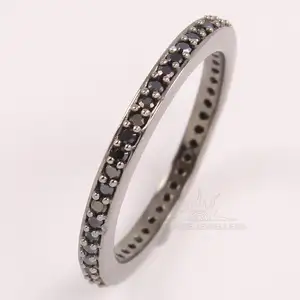 925 Silver Natural BLACK SPINEL Eternity Engagement Wedding 2 mm Wide Band Ring Choose Any Size ! Wholesale Suppliers