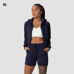 Sudadera corta con capucha para mujer, ropa con logotipo de marca personalizada, 100% algodón, forro polar, manga completa, Invierno - Product Image 3