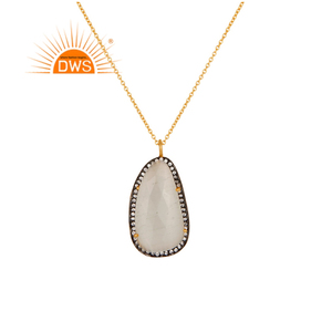 18k Yellow Gold Plated 925 Sterling Silver Chain Necklace Jewelry Wholesaler Zircon White & <b>Moonstone</b> <b>Pendant</b> Necklace Jewelry - Product Image 1