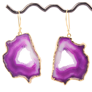 Pendientes de Ágata Azul Cielo Natural en Rodajas, Latón con Baño de Oro, Estilo Bohemio, Hechos a Mano - Product Image 5