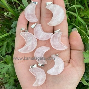 Colgante de cristal de cuarzo rosa con forma de Luna al por mayor, cristal de piedras preciosas naturales para ocasiones de boda - Product Image 2