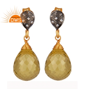 Boucles d'oreilles en argent Sterling 925, topaze naturelle, citron, pierre précieuse, pendantes, bijoux en or plaqué en argent, vente en gros - Product Image 1