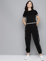 T-shirt court écologique noir pour femme avec surpiqûres contrastées, motif imprimé personnalisé, franges et boutons