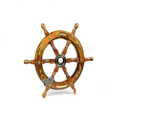 Décoration murale polie de roue de bateau en bois de direction de bateau nautique avec centre en laiton et anneau Roues de bateau en bois uniques - Product Image 1
