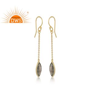 Boucles d'oreilles indiennes en pierres précieuses naturelles, 50mm, plaqué or, argent, chaîne en forme de goutte, vente en gros, bijoux 925 - Product Image 2