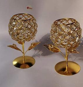 ROSE <b>RED</b> FLOWER WITH GREEN LEAF <b>CANDLE</b> HOLDER By BRASSWORLD INDIA - Product Image 3