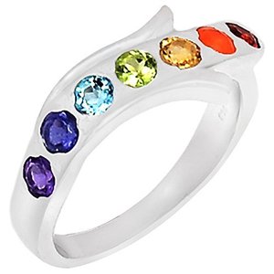 Round Multi Gemstone Silver <b>Ring</b> - Product Image 2