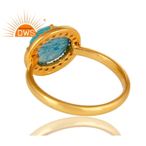 Natural Turquoise Gemstone Cocktail <b>Ring</b> Jewelry Supplier <b>CZ</b> Jewelry Shiny 18k Gold Plated Sterling Silver Jewelry Wholesaler - Product Image 3