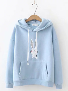 Venta al por mayor conejito bordado precio barato mujeres ropa atlética sudaderas con capucha de manga completa transpirable - Product Image 5