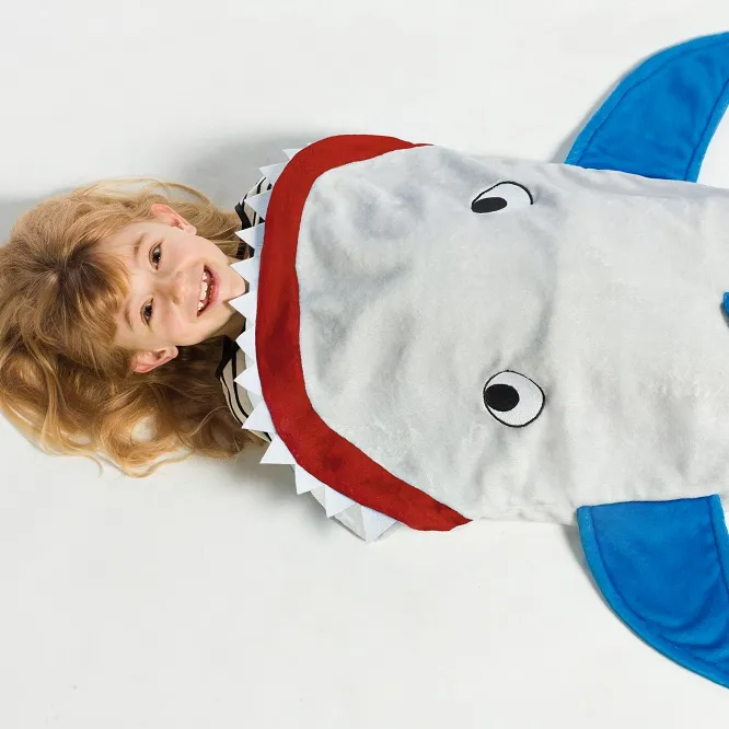 100% Polyester Hoge Kwaliteit Hot Verkoop Amazon Fleece Flanellen Slaapzak Cuddle Soft Cozy Kids Shark Deken Groothandel