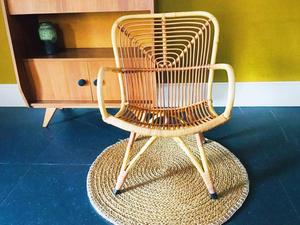 เก้าอี้หวายสไตล์วินเทจ60S ดีไซน์แบบดั้งเดิมสำหรับใช้ในสวนห้องครัวรับประทานอาหาร - Product Image 5