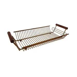 KHAN EXIMPO Wire Mesh Fruits Tray with Wood Handle For Vegetables Fruit for Kitchen Storage Basket Wholesale