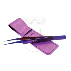 Pinza morada única con bolsa de cuero púrpura, Etiqueta Privada, pinzas para pestañas, embalaje de cuero de alta calidad - Product Image 1