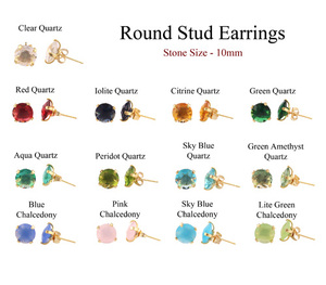 ต่างหูสตั๊ดสำหรับผู้หญิง,ต่างหูฝังควอตซ์หินซิทรินทรงกลมเล็กๆทรงเหลี่ยมเพชรพลอยต่างหูดูดี - Product Image 2