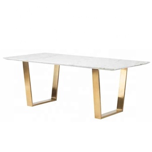 Banswara <b>White</b> Marble with Gold Leg Home and Restaurant Dinning <b>Table</b> - Product Image 1