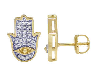 Pendientes de Oro Amarillo de 10K con Diamantes Redondos Reales y Cierre de Rosca con Diseño de Mano de Hamsa |   Joyería Fina con Protección Contra el Mal de Ojo para Mujeres y Niñas, Regalo - Product Image 1