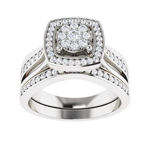 Meilleur prix 10K Or Blanc 1.00TCW Réel Diamant Rond Bague Anniversaire Ensemble Bagues En Diamant Élégantes - Product Image 1